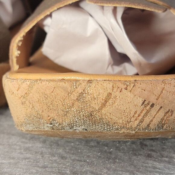 Korks Kork Ease Sherlyn Wedge Sandals 40.5 US 9 Gold Leather Platform Strap - Picture 6 of 12